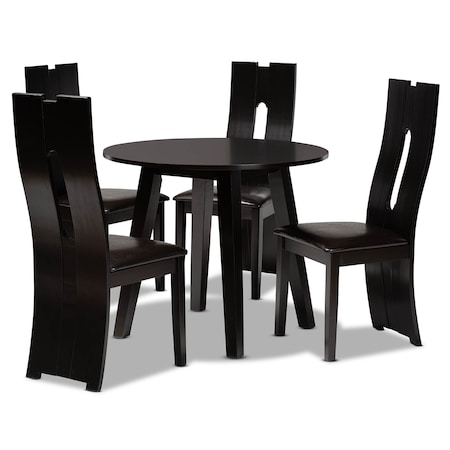 Baxton Studio Torin Dark Brown Upholstered and Finished Wood 5-Piece Dining Set 170-8036-10896